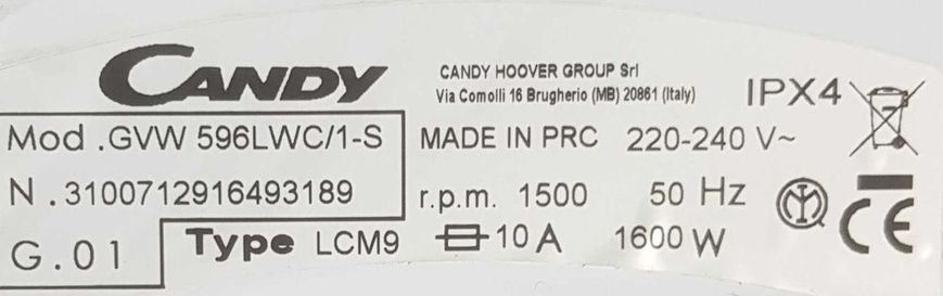 Пральна машина Candy GVW 596LWC/1-S (9кг) з Європи