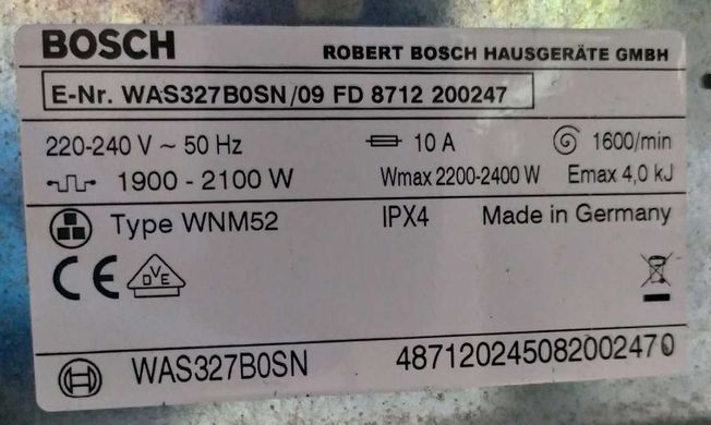 Пральна машина Bosch WAS327BOSN/09 (8кг) з Європи