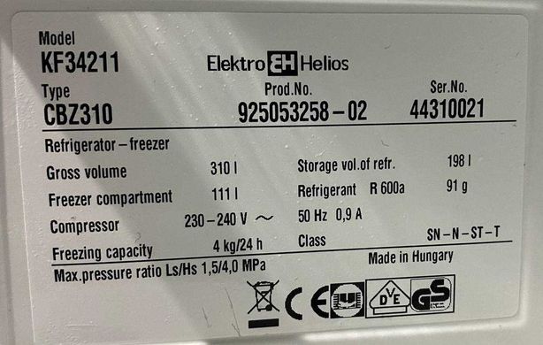 Холодильник Elektro Helios KF34211 Б/В